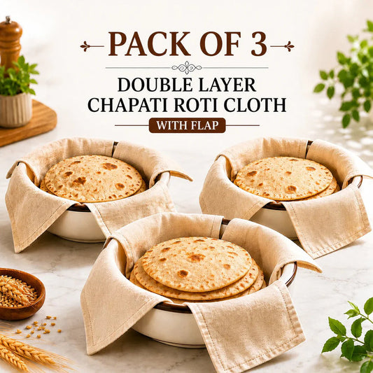Premium Cotton Double Layer Roti Clothes Wrap with Flaps (Pack of 3)