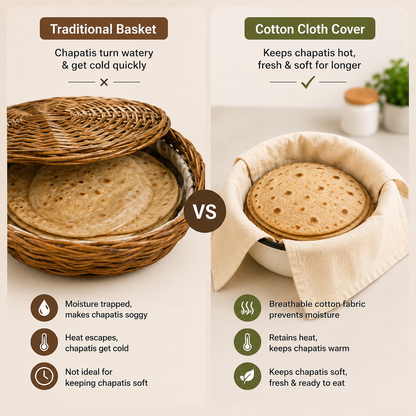 Premium Cotton Double Layer Roti Clothes Wrap with Flaps (Pack of 3)