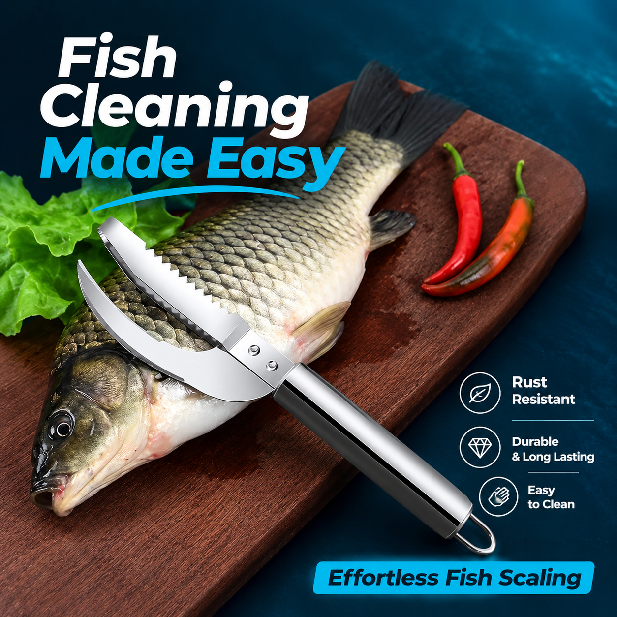 3 in 1 Stainless-Steel Fish Scale Scraper (Extra Scraper Free)