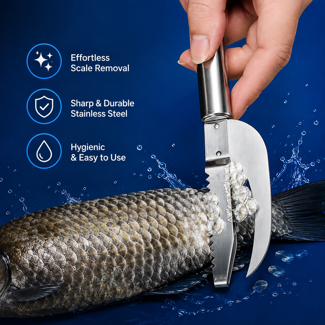 3 in 1 Stainless-Steel Fish Scale Scraper (Extra Scraper Free)