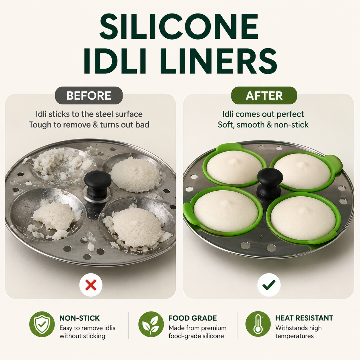 Premium Silicone Idli Maker Cups Food Grade Non-Stick Moulds