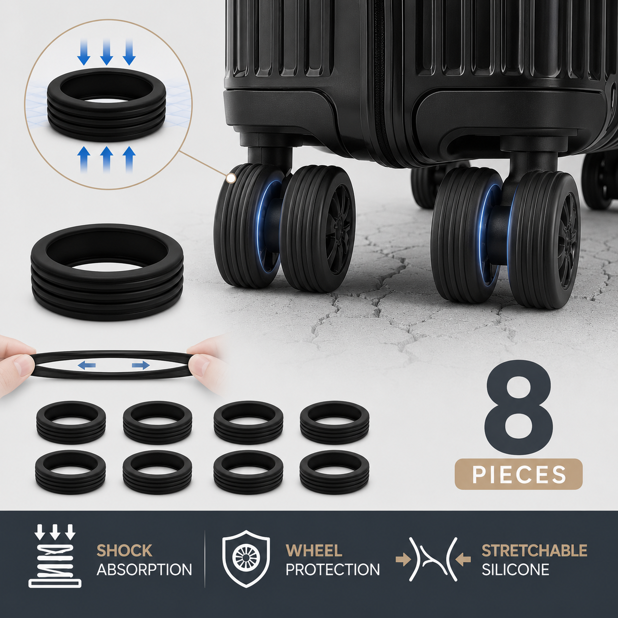 [8 PCS SET] Silicone Suitcase Wheel Cover Protectors